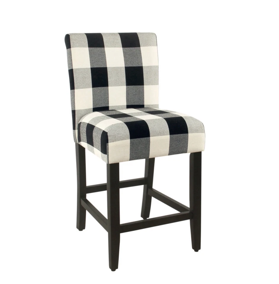 HomePop 24" Wood and Fabric Plaid Pattern Parsons Counter Stool in Black - Image 4 of 4