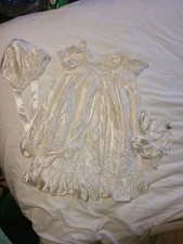 Vintage Infant Baptism Christening Gown Dress , Bonnet, Slippers 6-9 Months