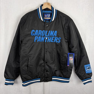 #ad Carolina Panthers NFL Team Ultra Game Satin Bomber Jacket Black Size Medium NWT $57.95