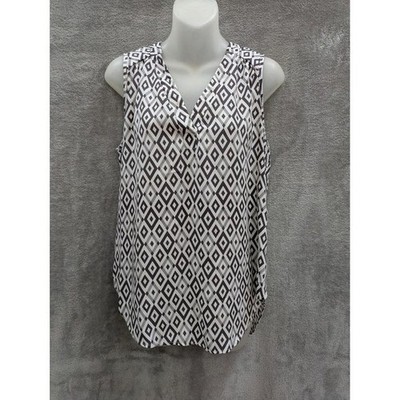 Geometric Diamond Print Sleeveless Blouse Womens Small Corpcore Business Casual