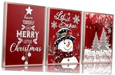 3pcs Red Christmas Canvas Wall Art Tree Snowman 24L" x 16W"-Posters Christmas-1