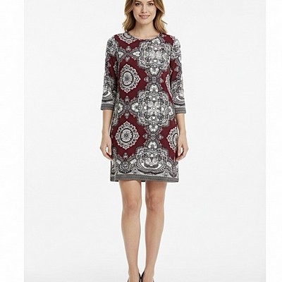 Allison Joy Evereve Dress S Burgundy Jacquard Medallion Shift Mini Boho Retro