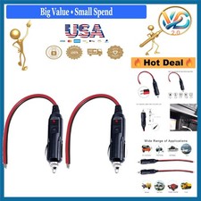 12V Car Cigarette Lighter Plug to Tinned Terminal 2 Pack with LED 15A Fuse Red