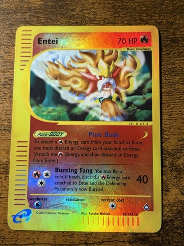 Entei 10/147 Reverse Holo Rare Pokémon Aquapolis E Reader TCG Card 2003