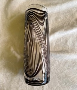 VASE Art Glass Clear & black Handmade Pauline Delaney Hand blown Round Cyclinder