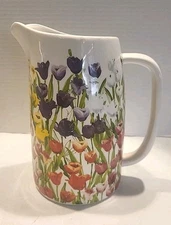 Boston International Ceramic Drink Pitcher 5.5 Cups Tulipfields Excellent Condit