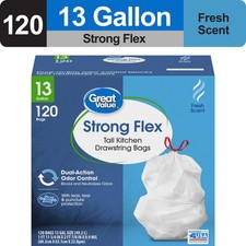 Strong Flex 13-Gallon Drawstring Tall Kitchen Trash Bags, Fresh Scent, 120 Bags