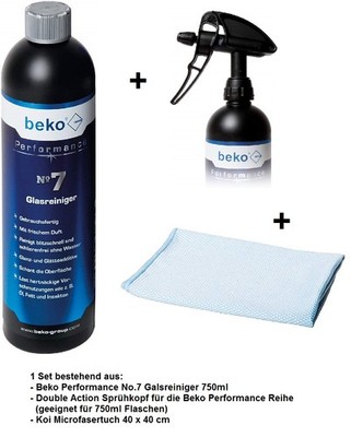 Beko Glasreiniger Performance No. 7 Set Koi Mircrofaser Tuch Double Action Sprüh