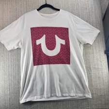 True Religion Shirt Mens 2XL White Red Horseshoe Logo Graphic Tee Cotton