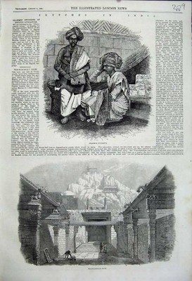 Original alter antiker Druck 1858 Brahmanen Schüler Indien Trichinopoly Felsen 19.