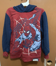 Marvel Spider-Man Boys Pullover Fleece Hoodie Graphic Logo Red/Blue XS