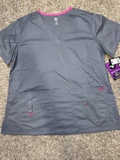 Med Couture Women's Scrub Top EZ Flex Gray V Neck Size XL NWT