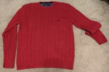 Men s Chunky Cable Knit Nautica Jumper Red Warm Winter Size XL