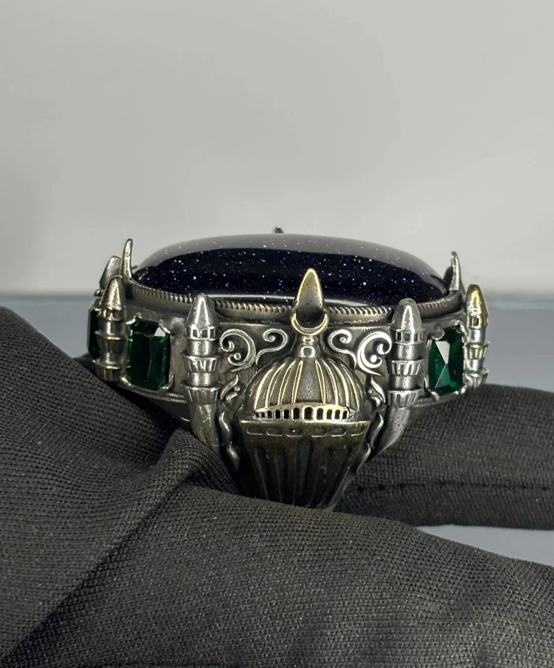 Handmade Sterling Silver Aventurine Stone Ring: Ottoman Design Statement Jewelry - Image 2 of 4