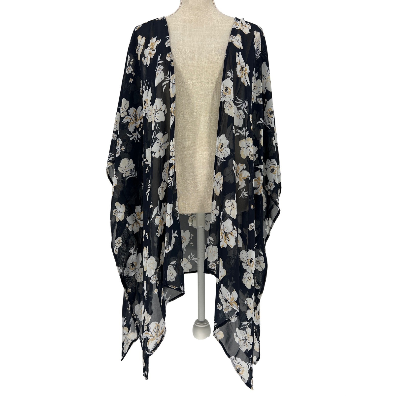Lane Bryant Navy Floral Sheer Chiffon Kimono Wrap One Size NWT