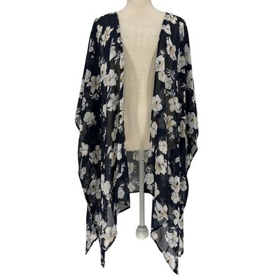 Lane Bryant Navy Floral Sheer Chiffon Kimono Wrap One Size NWT