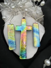 Handmade Dichroic Glass Pendant- LOVE THAT GLASS- Newest glass! Pendant Set