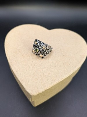 Suarti BA Sterling Silver And 18k Gold Peridot Bohemian Ring Uk Size J (CF)