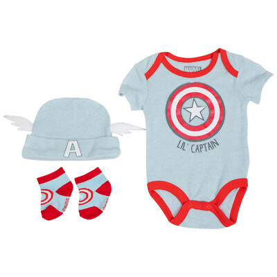 Marvel Lil' Captain America Shield Costume 3-Piece Infant Bodysuit Set Blue 
