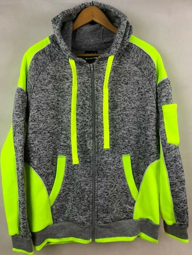 Hi Vis Brushed Fleece Full Zip Hoodie Safety Work Jumper Jacket, Panel W/Piping - Picture 17 of 20