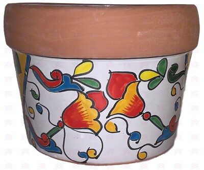 XOOCH MEXICO Talavera Blumentopf ''QUESO WEISS'' Natural Klein KUNSTHANDWERK