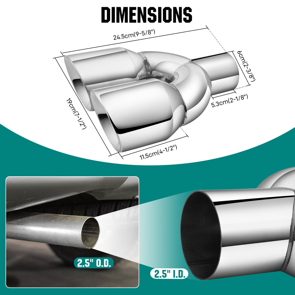 Stainless Dual Exhaust Pipe 2.5