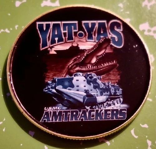 USMC MARINE CORPS YAT-YAS AMTRACKERS COLORIZED ART ROUND CHALLENGE COIN
