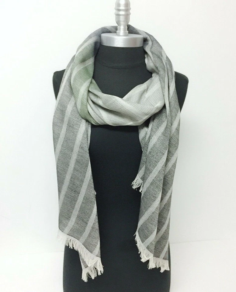 Nuevo Para hombres Ombre Rayas Panel Transparente Bufanda Larga Mantón Suave Envoltura Negro Sedoso Suave Foto 4 de 4