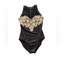 Vintage Black and Cream Floral Swimsuit