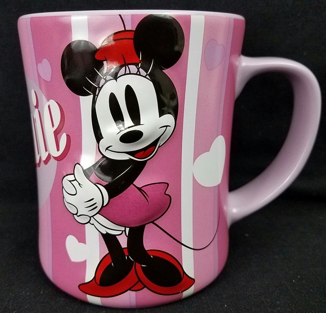 Walt Disney Store MINNIE MOUSE Coffee Mug / Cup PINK w/ HEARTS 3D
