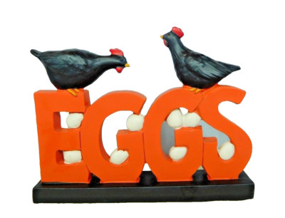 The word EGGS on a base with some chickens - New by Blossom Bucket #11291