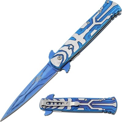 9'' Snake Eye Tactical Blue STILETTO Spring Assisted Heavy Duty Pocket Knife