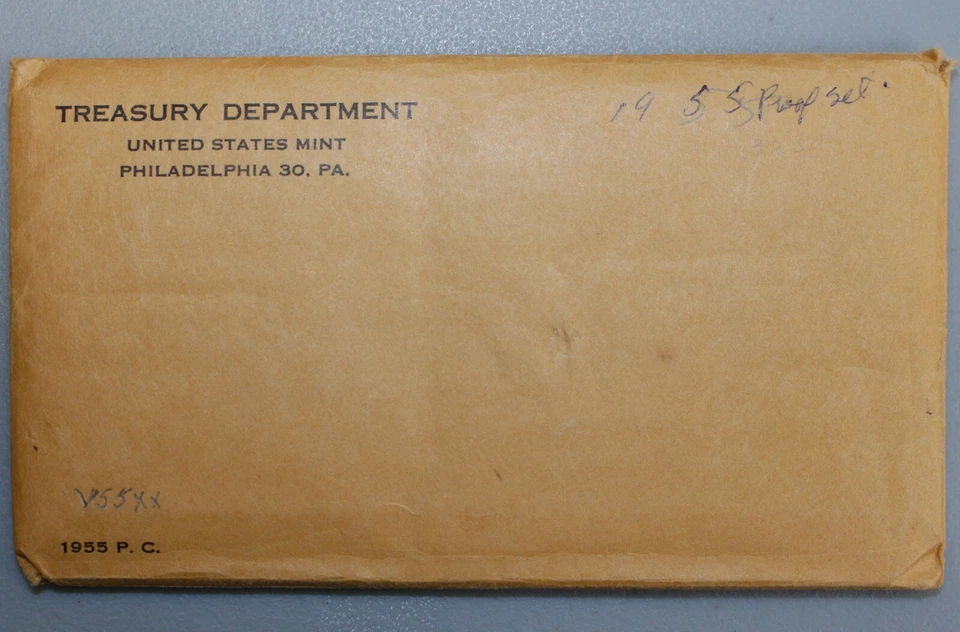 1955 US Proof Set 5 Coin Set 3 Silver Coins 1c-50c In Cello Sleeve with Envelope - Image 3 of 4
