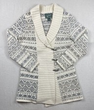 Woolrich Duster Sweater Women  s Sz Medium Wool Cardigan Shawl Aztec Fair Isle