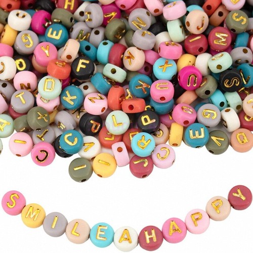 NEW 100PCS Flat Round Alphabet Letter Mixed Color Beads Jewellery Making Gift - Picture 10 of 13