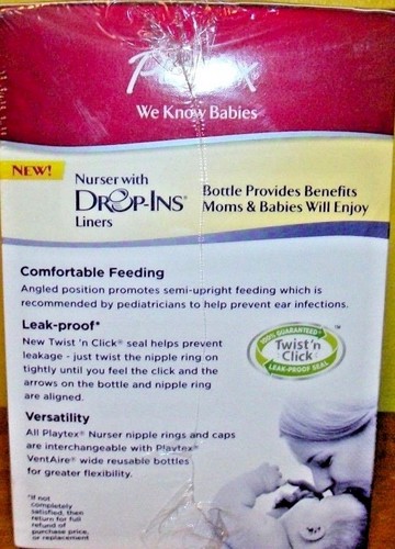 Playtex Nurser with Five Drop Ins Liners & (5) 8-10oz Bottles, 3M+ ~New/Sealed - Picture 3 of 4
