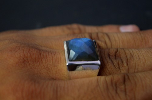 Solid 925 Sterling Silver AA Natural Blue Labradorite Gemstone Men's Unisex Ring - Picture 6 of 10