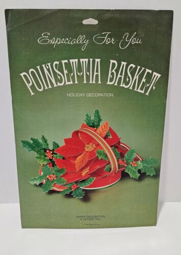 Poinsettia Christmas Basket Centerpiece American Greetings Cardboard Vintage NIP