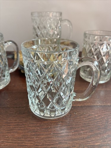 Set of 4 Vintage Paul Sebastian Crystal Diamond Cut Glass Mugs 12 oz - Picture 2 of 6