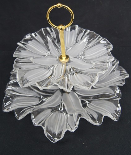MIKASA Crystal TULIPS SATIN 2-Tier Server 10" SA 847/344 w/Box GERMANY - Picture 4 of 6