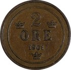 Sweden Oscar II Bronze 1901 2 Öre large letters XF  KM# 746 (19 723) — photo 2