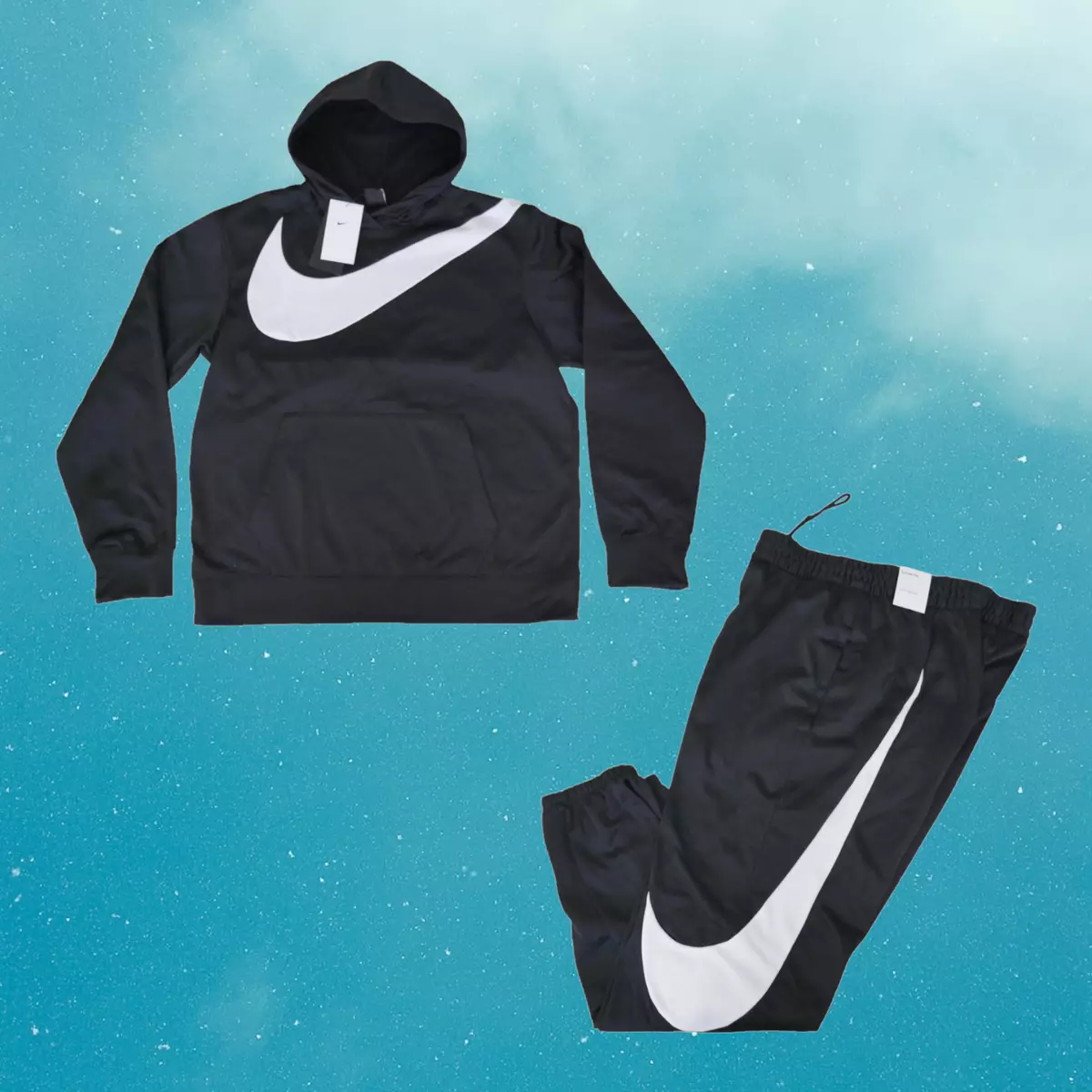 Nike Big Swoosh Fleece Tracksuit Mens Size XL Matching Sweatsuit Outfit  Black