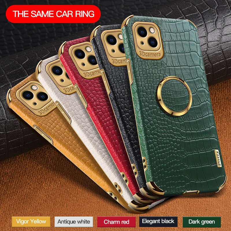 Crocodile Leather Case For iPhone 13 12 11 Pro Max XS XR 8 7+ Plating Ring Cover - Image 2 of 4