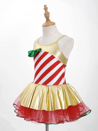 Kids Girls Sequins Striped Dancewear Costume Christmas Mesh Tutu Dress Leotard - Picture 114 of 185