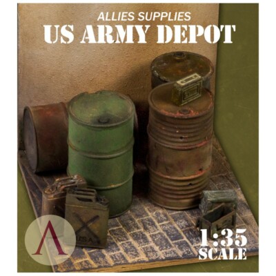 Maßstab 75 WarFront 2. Weltkrieg US Kraftstofftrommeln Munitionskisten & Jerrycans 11 Teile 1/35. Harz