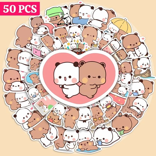 50 fogli/set adesivi panda cartone animato orso e panda Bubu Dudu adesivi bagagli GB - Foto 5 di 12