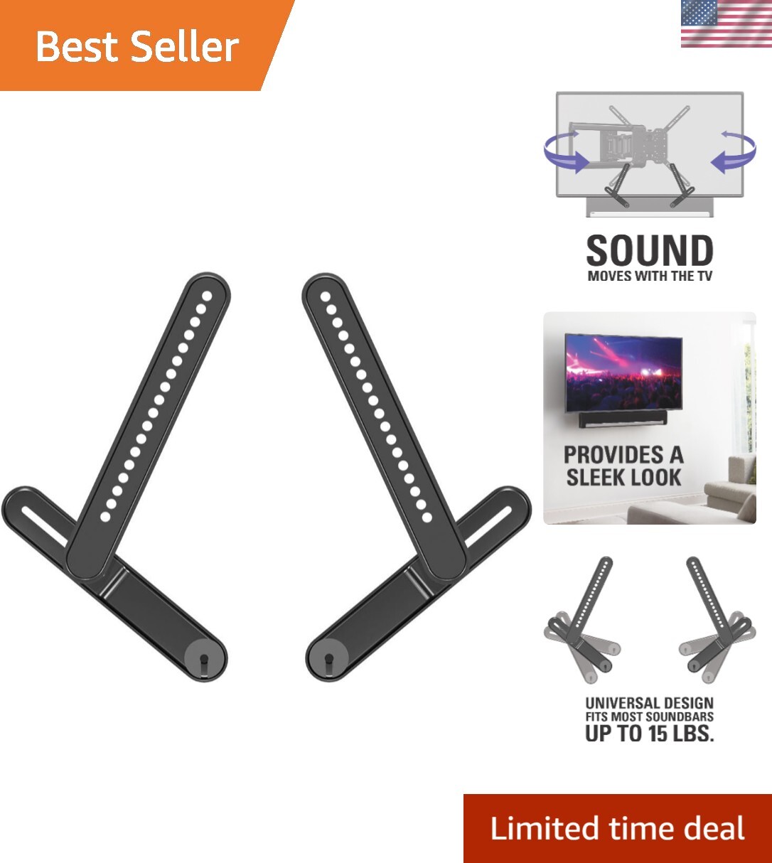 Soundbar Mount for Most Soundbars up to 15 lbs - Features Simple Install and ...-image