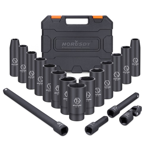 18 Pcs 1/2-Inch Drive Deep Impact Socket Set SAE Inch Axle Hub Nut 6-Point CR-V - Picture 10 of 11