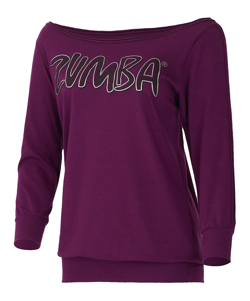 Camiseta ZUMBA HEADLINER OFF-THE-SHOULDER Cuello Barco TOP Cómoda! Easy-Fit S M XXL Foto 2 de 4