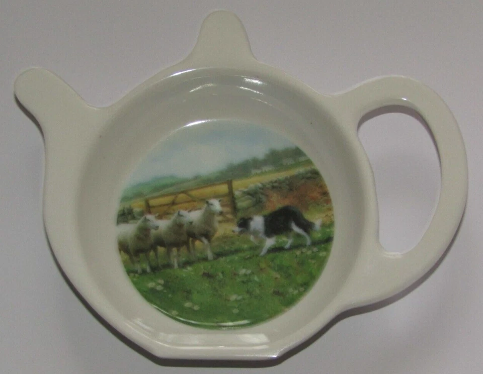 Border Collie Schäferhund und Schaf BRANDNEU Melamin kleiner Teebeutelhalter ordentlich